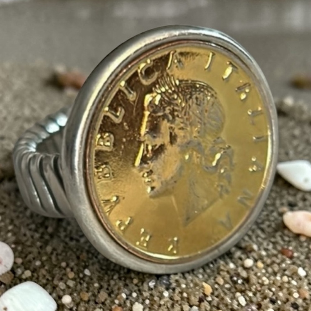 Italy 925 Sterling Silver Lira Coin Ring